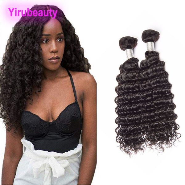 

brazilian human hair 2 bundles deep wave virgin hair extensions two pieces one lot deep curly natural color, Black;brown