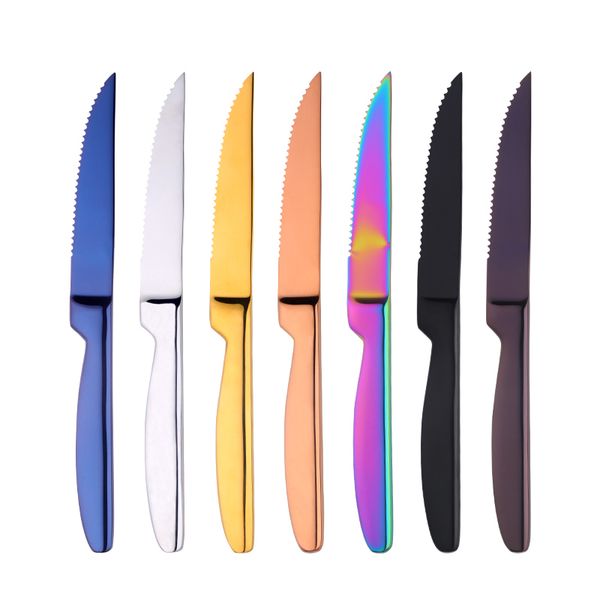 

4pcs stainless steel rainbow steak knife sharp table knives set restaurant cutlery dinner knife gold steak knives dinnerware set