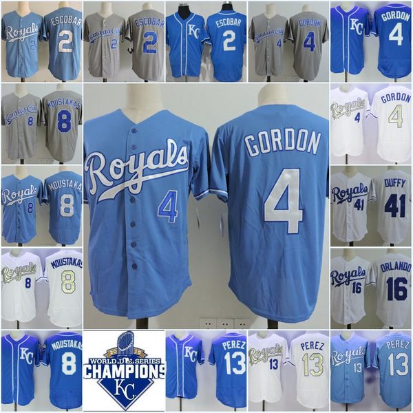 

Mens #2 Alcides Escobar #4 Alex Gordon Flex base Jersey 8 Moustakas 13 Salvador Perez 16 Paulo Orlando 41 Danny Duffy Baseball Jersey
