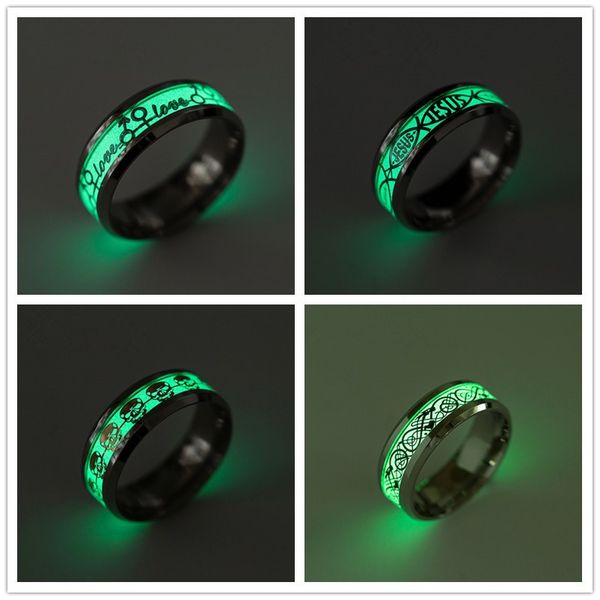

fashion stainless steel glow in the dark rings love jesus skull asonry electrocardiogram noctilucent jewelry ring choose, Golden;silver