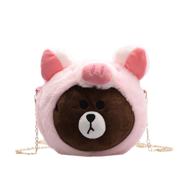 

winter women plush chain strap shoulder handbags bear casual fashion designer ladies phone bag girls mini purses party bags