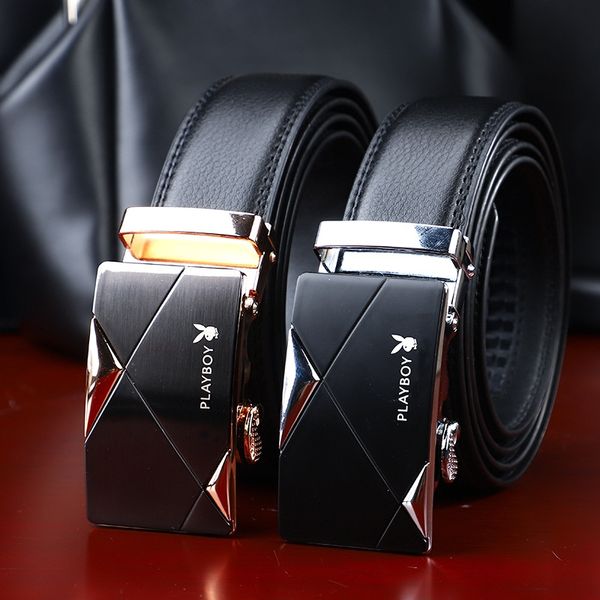

playboy genuine leather men's cowhide smooth buckle leisure youth business belt belt belt, Black;brown