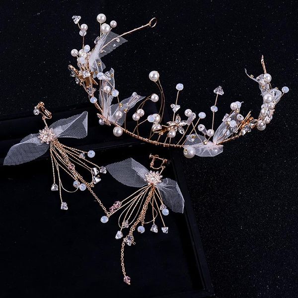 

handmade dubai jewelry sets fairy hair hoop set luxury glitter crystal long tassels ear clip bridal wedding accessories lb, Slivery;golden