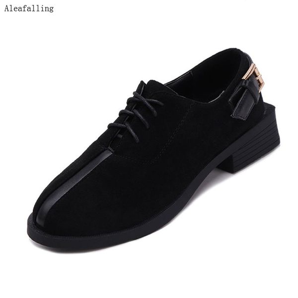 

aleafalling women boots lace up platform flock leather party shoes platform cute buckle fashion girls shoes all season students, Black
