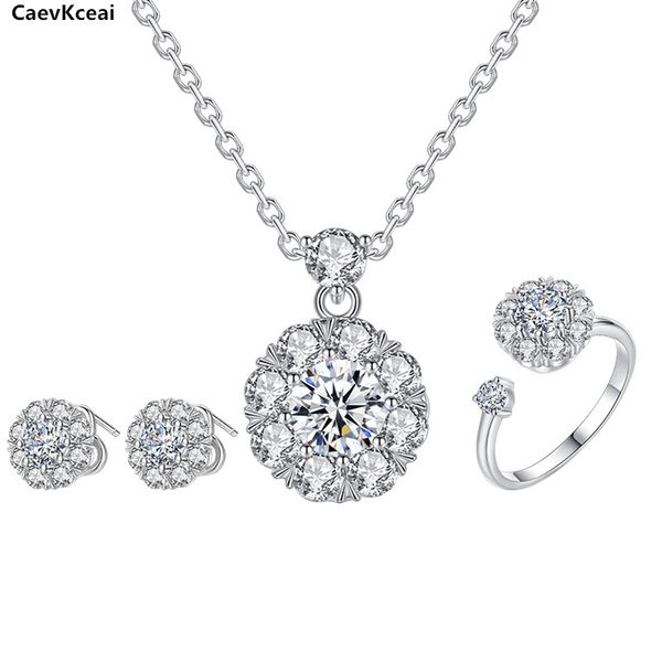 

caevkceai 925 sterling silver jewelry rotatable set pendant stud earrings ring for women wedding valentine's gift fine jewelry, Black