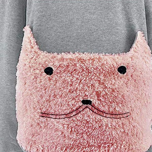 

winter womens fluffy fur sweatshirt hoodie cardigan hooded pullover sweater, Black