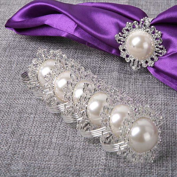 

6pcs pearl napkin rings luxury rhinestone napkin rings for weddings party decorations table decoration accessories mdd88