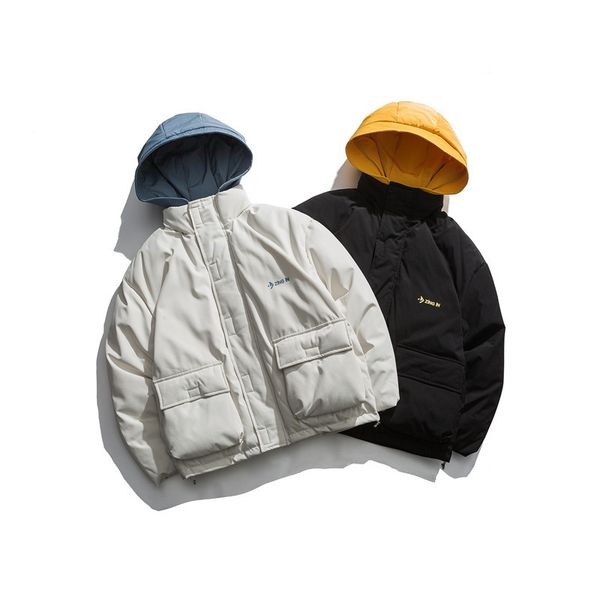 

winter new japanese fashion brand color matching hooded cotton men's loose tooling cotton clothing wild jacket, Black