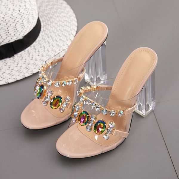 

big size high-heeled shoes lady ladies' slippers low slipers women heels square 2020 pu rubber slides pvc basic fabric, Black