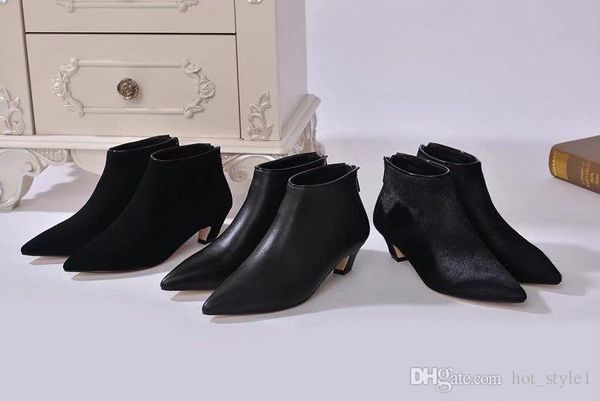 

осень зима женщины новая мода острыми носами кожа сексуальные ботильоны девушки удобный квадратный каблук молния высокий каблук бесплатная д, Black