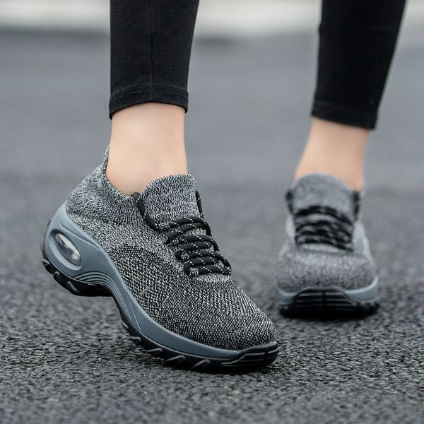 

casual shoes for womens spring summer four seasons new sports shoes womens fly woven outdoor shoes large size 42, Black