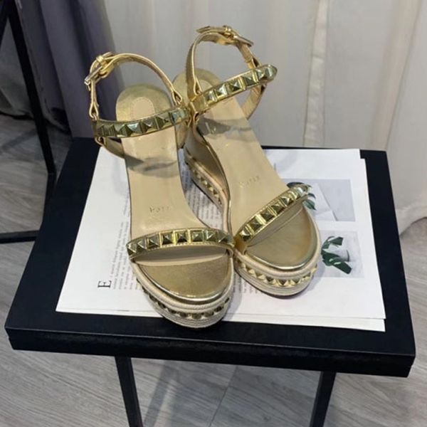 

espadrille wedge women sandals red bottom high heel platform shoes summer silver glitter-covered leather shoes size 34-40, Black