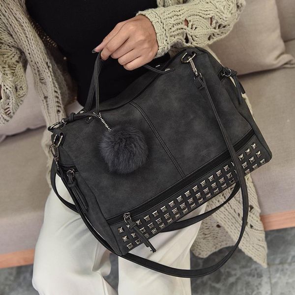 

durable shoulder bag for women big capacity women rivet hairball handbag zipper tote satchel shoulder bag travel borsa donna