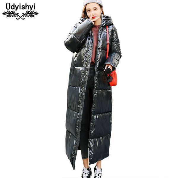 

women winter long jacket 2019 stylish metal glossy winter thicken warm coat female jackets hooded parka manteau femme hiver h518, Tan;black