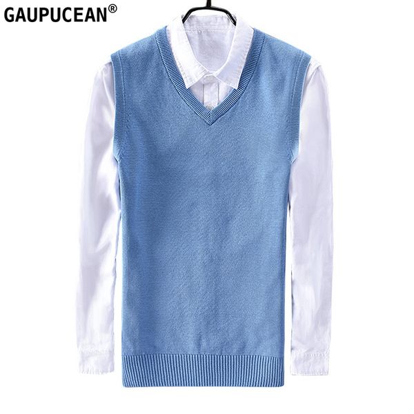 

100% cotton anti-static anti-pilling soft knitted man vest blue knitwear pullover v-neck casual formal men sleeveless sweater, White;black