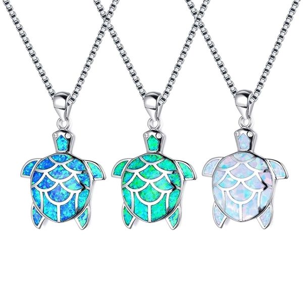 

мода зеленый белый синий имитация опал морская черепаха ожерелье для женщин женский животных свадьба океан пляж ювелирные изделия подарок, Silver