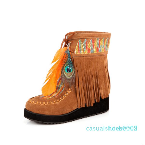 

private custom oversized yard wedges tassel ankle boots feather embroidery boots women c15, Black
