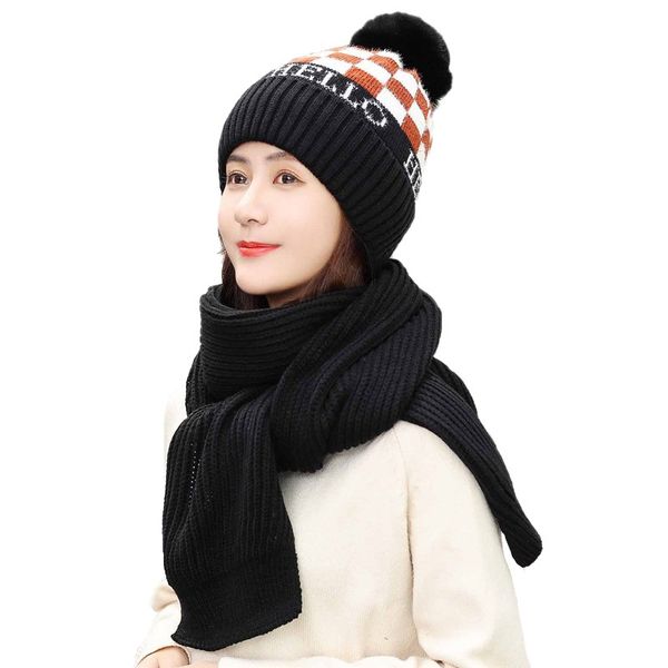 

2pcs fashion women winter windproof warm thermal hat knitted skullies beanies skiing cap and scarf set, Blue;gray