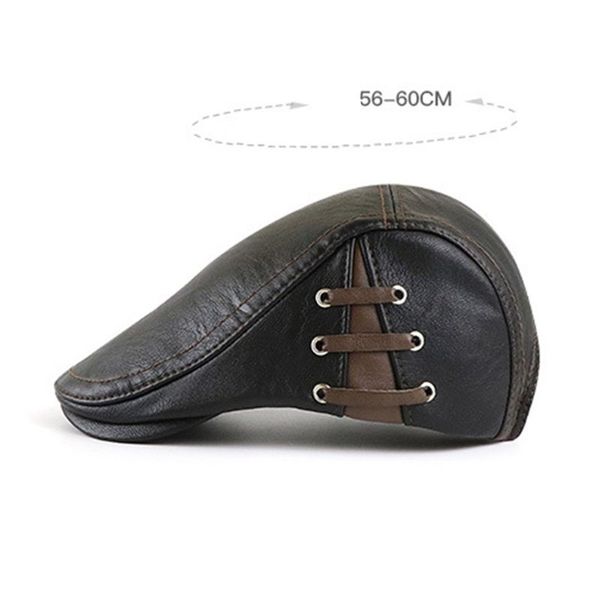 

faux leather men newspaper cap winter warm beret british gentleman flat hat w91c, Black