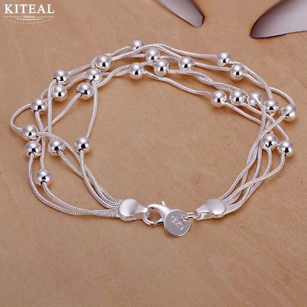 

wholesale fashion jewelry 925 stamp men silver plated bracelets five lines light grape beads small ball women bracelet diy, Golden;silver