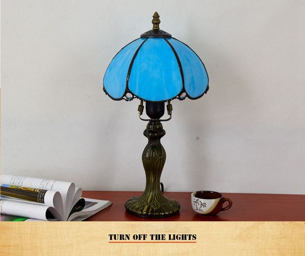 

European style simple Mediterranean blue living room dining room bedroom bedside small table lamp 8 inch hotel bar retro lamp