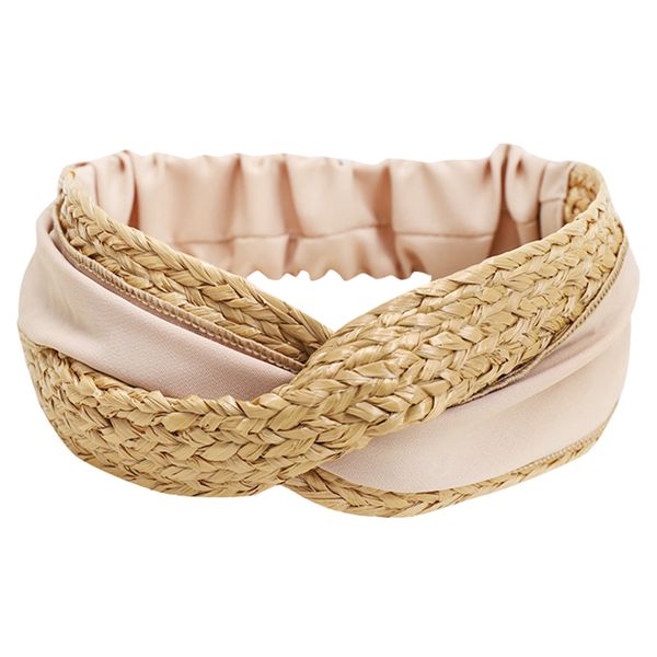 

bohemian vintage straw weaving headband hairband hair accessories, Golden;white