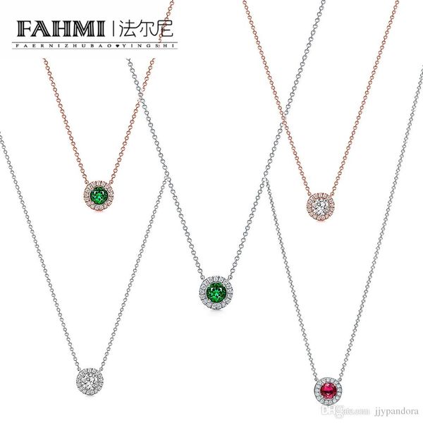 

fahmi charm 925 sterling silver rose gold flashing red green gemstone exquisite necklace original women's glamorous shining tif, Golden;silver