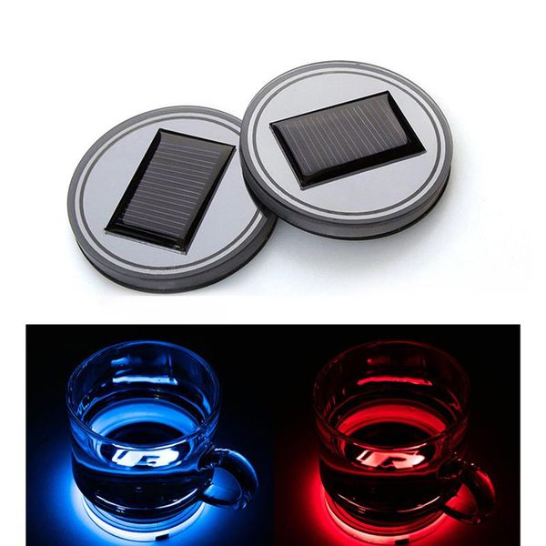 

2pcs universal led car cup holder car solar led cup mat trim atmosphere lamp lights bottom pad mat light cover
