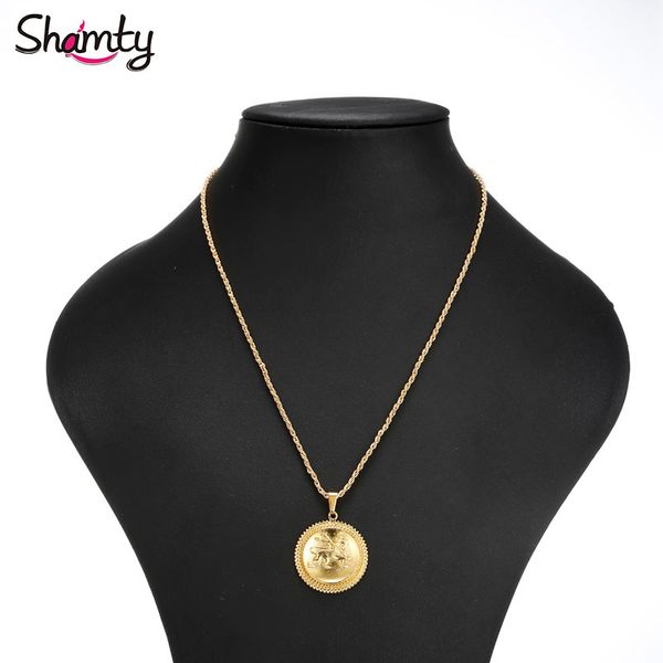 

shamty original 3cm ethiopian pendant necklaces chain women men pure gold color jewelry africa gold chain necklace ing, Silver