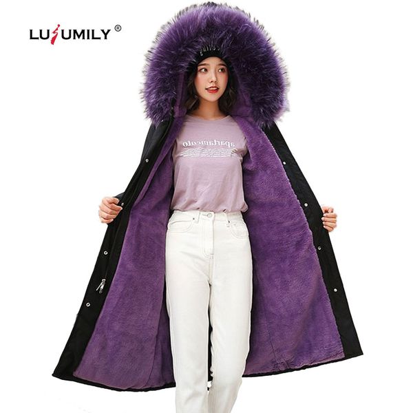 

lusumily plus size 3xl winter jacket for women hooded big fur collar super warm parkas mujer femme black long korea snow coats
