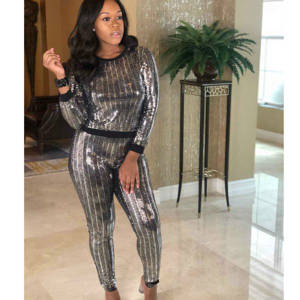 

womens designer casual outfit nightclub ladies sequins long sleeve multicolor suit fashion trend wholesale, White