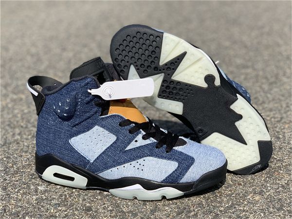 

2020 new released 6 washed denim basketball shoes mens vi 6s blue trainers sports sneakers with shoebox, White;red