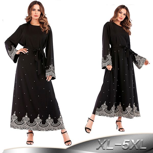

2019 pearls kaftan abaya dubai turkish islamic muslim hijab dress abayas for women qatar uae oman jilbab robe caftan clothing, Red