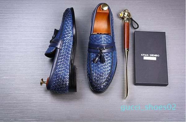 

new style luxury elegant tassel formal designer men loafers italian brand knitted wedding shoes fashion groom dress leather shoes z231 g02, Black