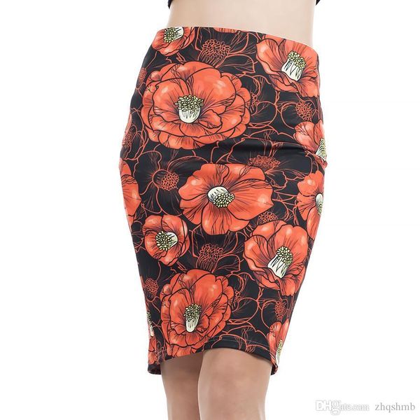 

women dress skirt above knee hip wrap empire elegant new style ladies tight split wrap red flower print digital casual dresses size m l, Black