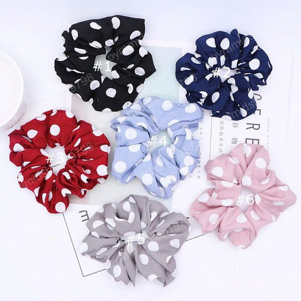

new 6 color women girls polka dots christmas red cloth elastic ring hair ties accessories ponytail holder hairbands rubber band scrunchies, Slivery;white