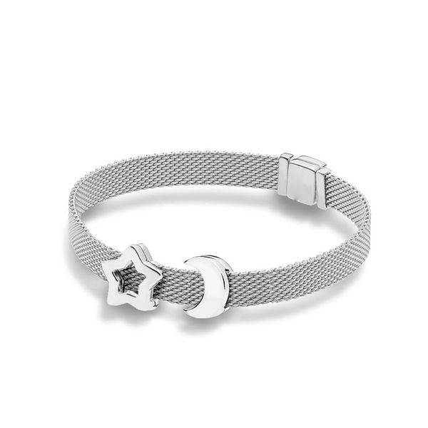 

bbee 925 silver fashion romantic star and moon string diy bracelet set fit original pandora charm bracelet women jewelry gifts, Golden;silver