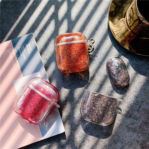 

luxury glitter liquid quicksand bling bling bluetooth wireless headphone cover for apple airpods 1 2 charging case