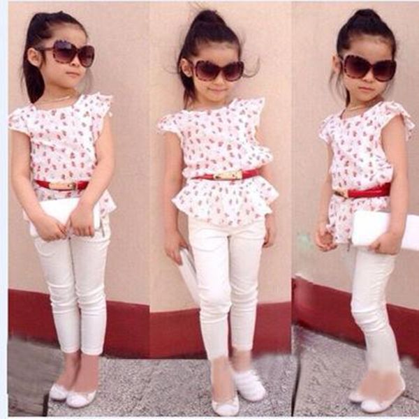 

Летние девушки комплект одежды дети девочка Европа и Америка печатной тенниска х