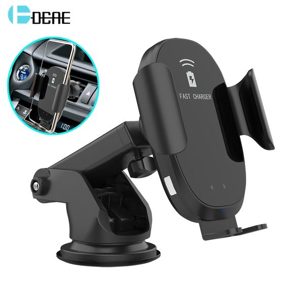 

dcae automatic clamping 10w fast qi wireless car charger for iphone xs xr x 8 11 samsung s10 s9 infrared sensor car phone holder