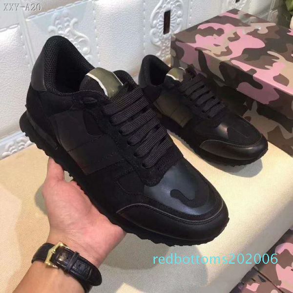 

new shoes[original box] fashion stud camouflage sneakers shoes men women flats luxury designer rockrunner trainers casual shoes t01, Black