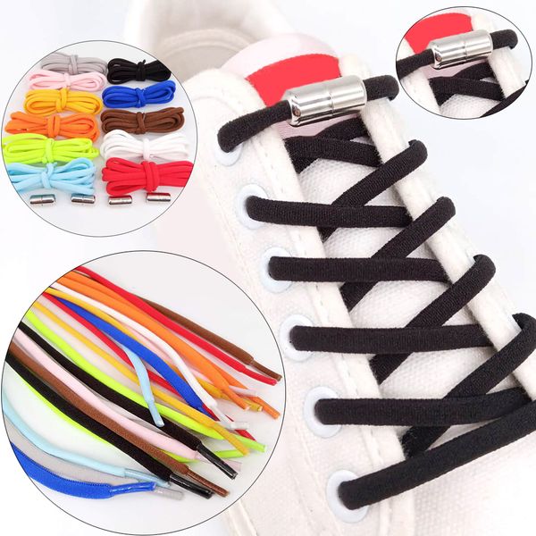 

1pair solid shoelaces summer new fashion locking nylon elastic shoelaces quick cute pink color shoe laces sale, Black