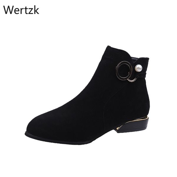 

boots women ankle pearl zip casual flock classic thick med heel fashion plush warm fur winter shoes ladies footwear b100, Black