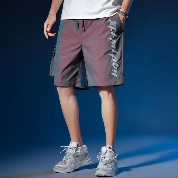 

spring summer hip hop colorful gradient color sports shorts men's trend loose-fit plus-sized quick drying pants beach shorts, Black;blue