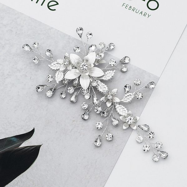 

flower rhinestone hair clips for women silver color hair pins bride wedding accessories ornaments jewelry bridal headpiece, Golden;white
