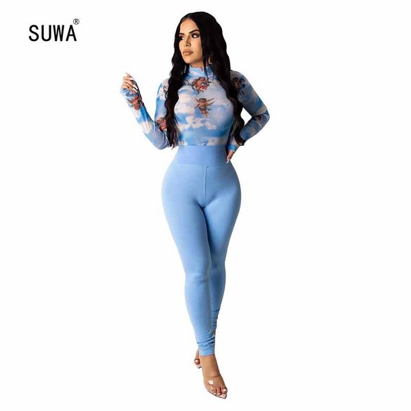 

сува 2020 новые женские наборы летние спортивные костюмы печати топы + брюки костюм из двух частей набор ночной клуб партия спортивная уличн, White