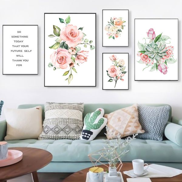 

canvas painting blush pink and mint floral art wall pictures pale pink floral art print posters for girls room decoration