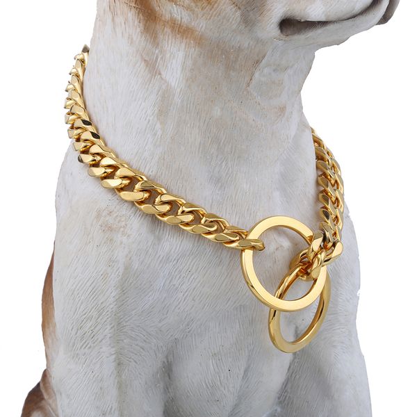 

gold 316l stainless steel dog chain training choker collar for pet puppy cut curb cuban link customize length 18inch 11mm ddc05, Silver