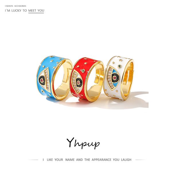 

yhpup colorful enamel women rings devil's eye ethnic vintage india ring zirconia adjustable jewelry for female party jewelry new, Golden;silver