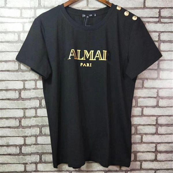 

2019 Лето Новая Классическая Дизайнерская Футболка Золотая Пряжка Горячего Тиснен